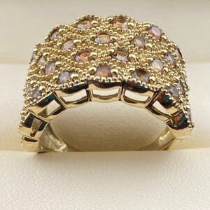 Kit Heath KH Sterling Silver 10k Vermeil Smokey Quartz Broad band ring sz. 7.75